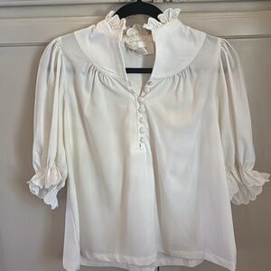 Tuckernuck Cream Puff Sleeve Blouse with Ruffled Bib Collar